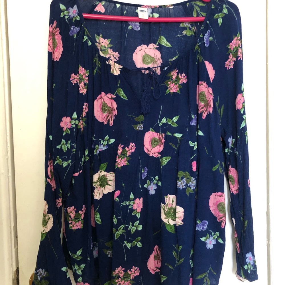 Long Sleeved Flirty Navy Floral Shirt
